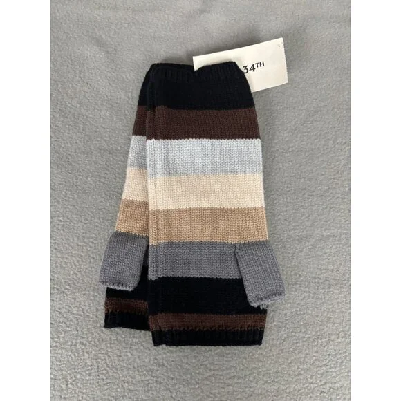 On 34th Women's Colorblocked Brown Fingerless Gloves One Size New WIth Tag's - Picture 2 of 7